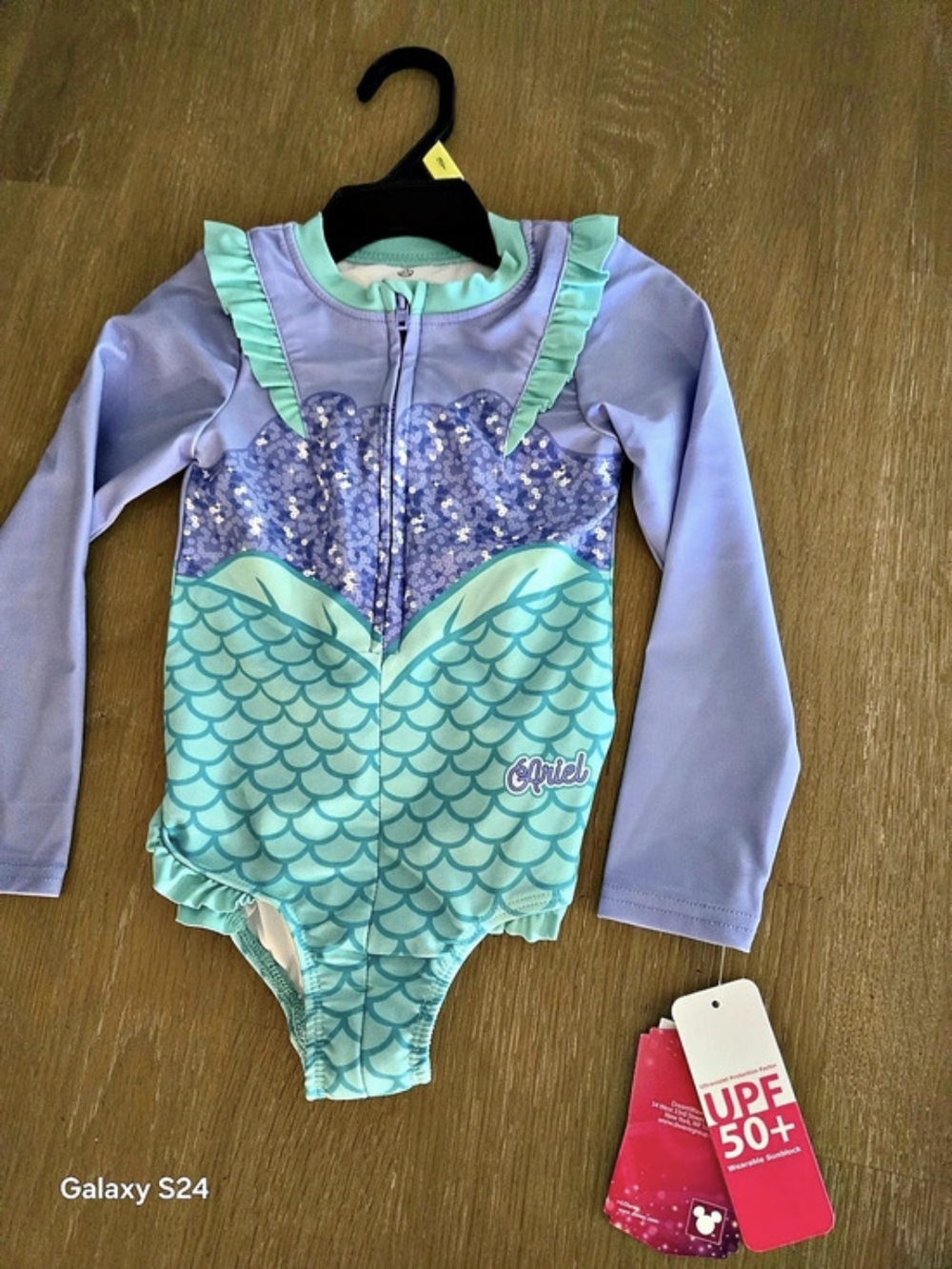 Disney Princess Ariel Long-Sleeve One-Piece Swimsuit Purple & Green Girls 3T New